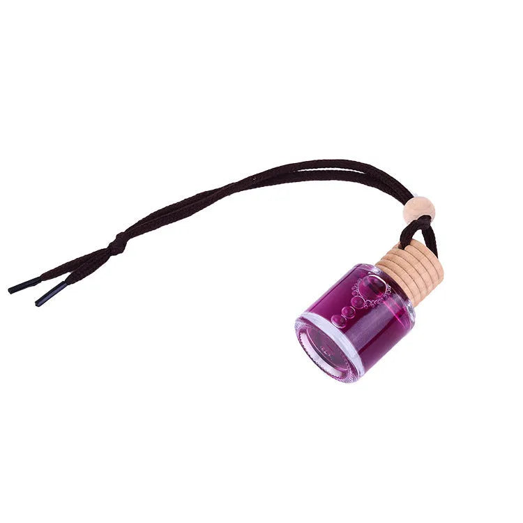 Glass bottle car air freshener hanging ornament with 55g fragrance options including lavender, lemon, apple, strawberry, ocean, and floral scents