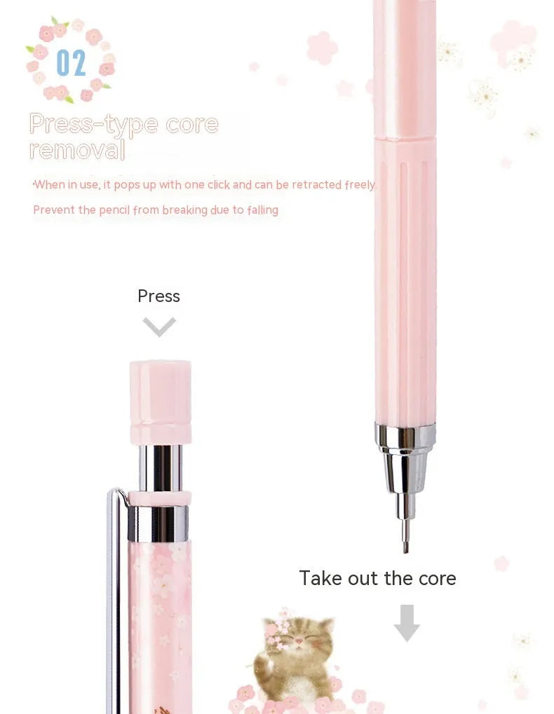 Three 0.5mm Sakura cartoon automatic pencils with HB refill boxes