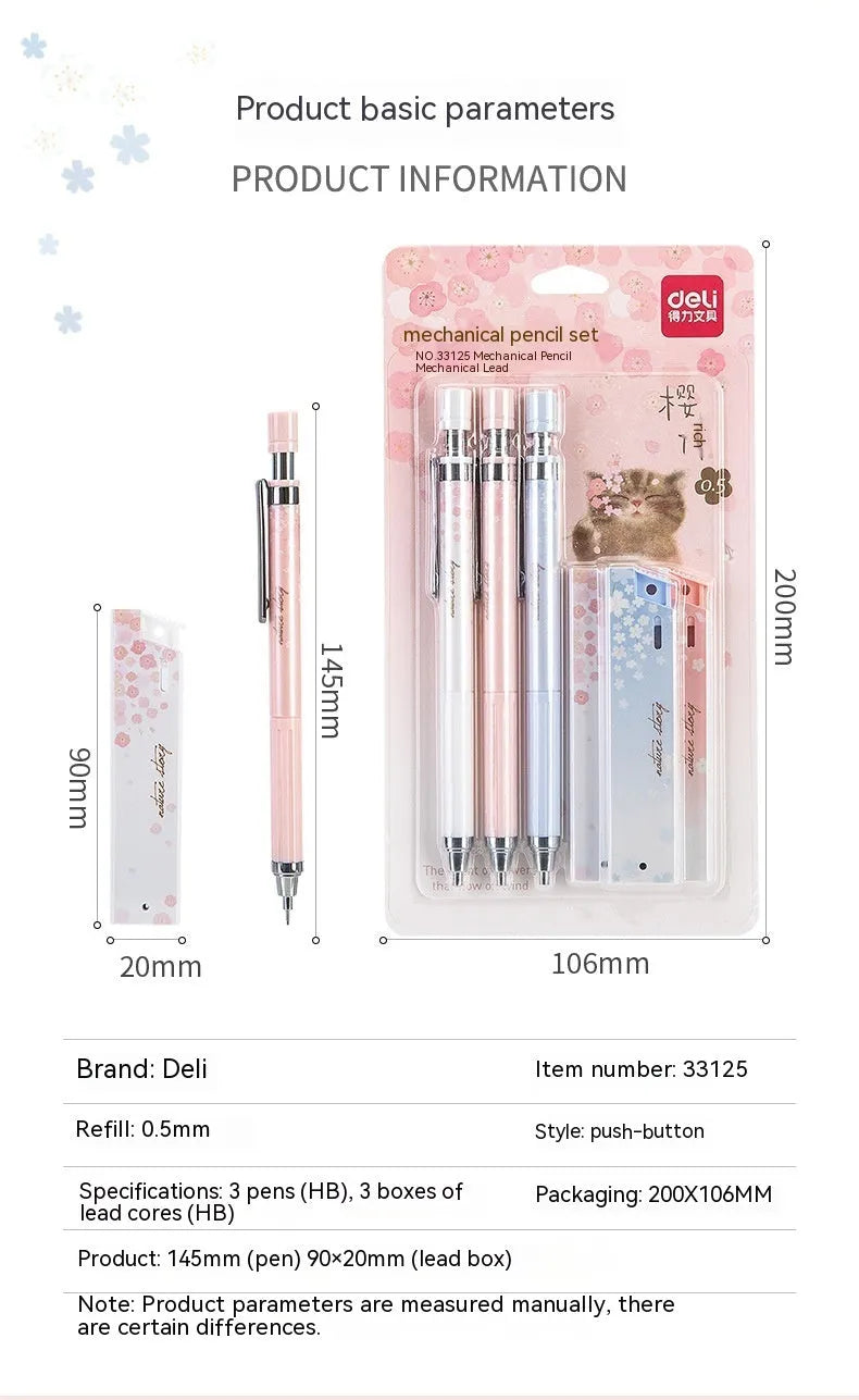 Three 0.5mm Sakura cartoon automatic pencils with HB refill boxes