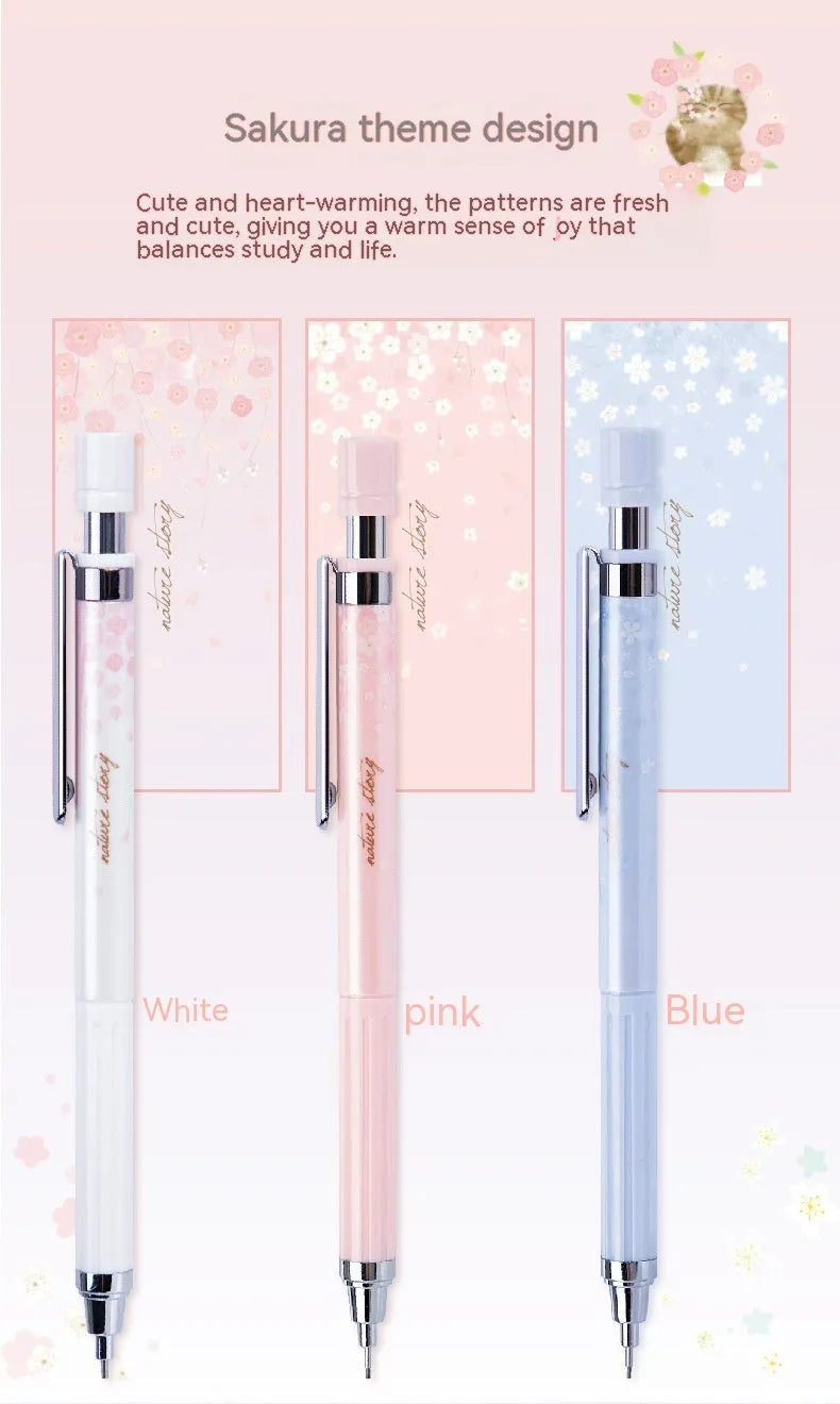 Three 0.5mm Sakura cartoon automatic pencils with HB refill boxes