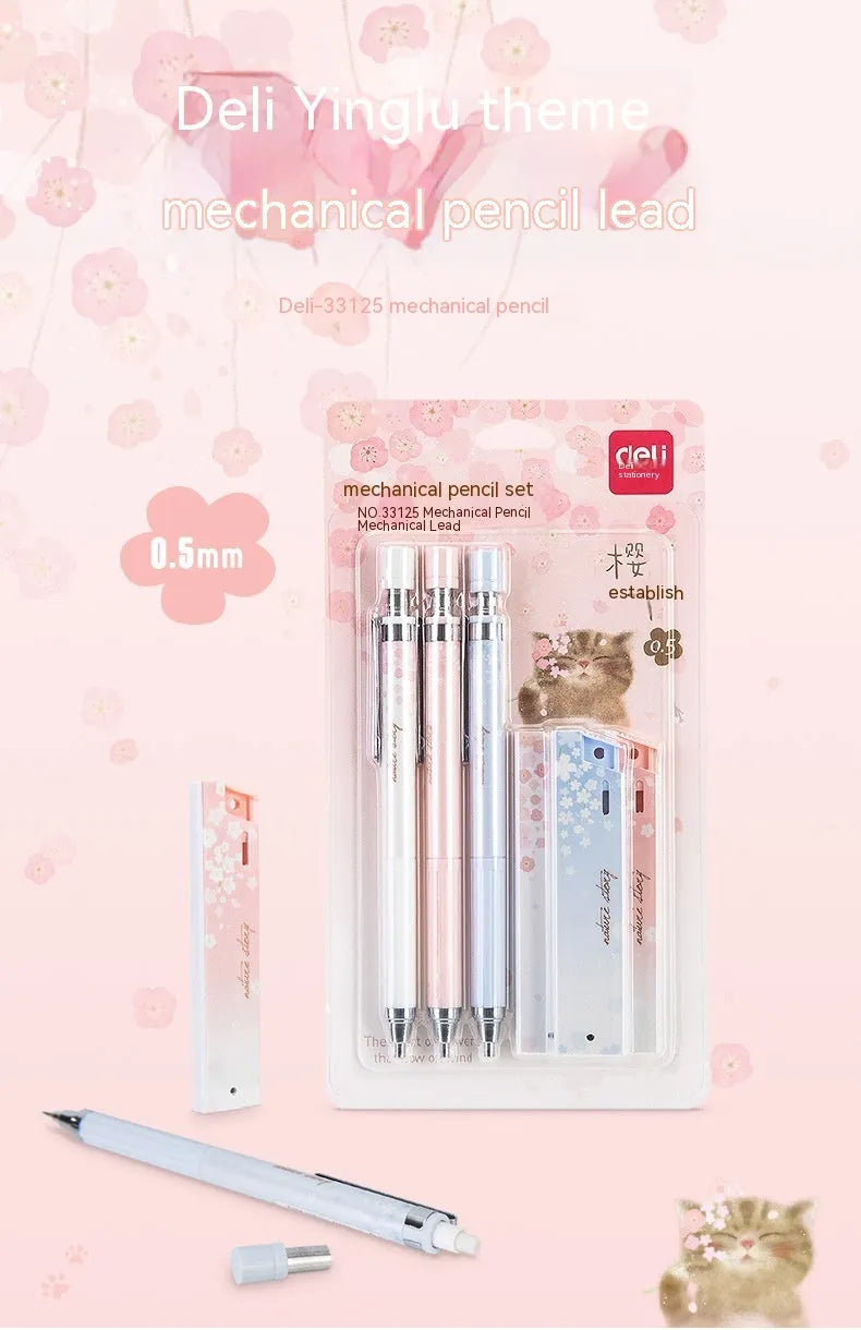 Three 0.5mm Sakura cartoon automatic pencils with HB refill boxes