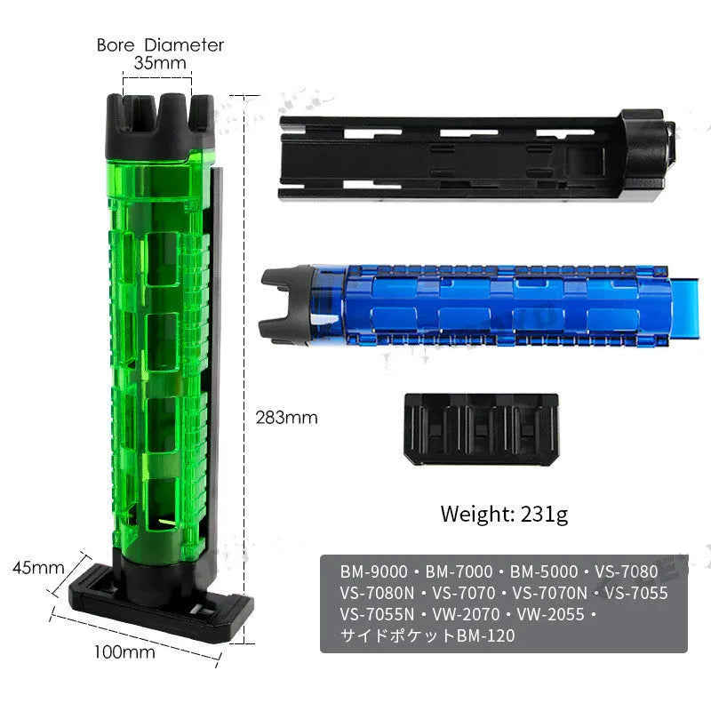 Small size lure rod insertion pole device in PC material with multiple colour options for organised fishing rod storage