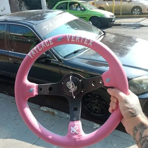 13-inch pink leather steering wheel with double-sided embroidery and aluminium alloy bracket