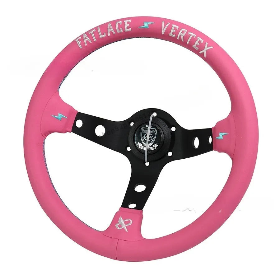 13-inch pink leather steering wheel with double-sided embroidery and aluminium alloy bracket