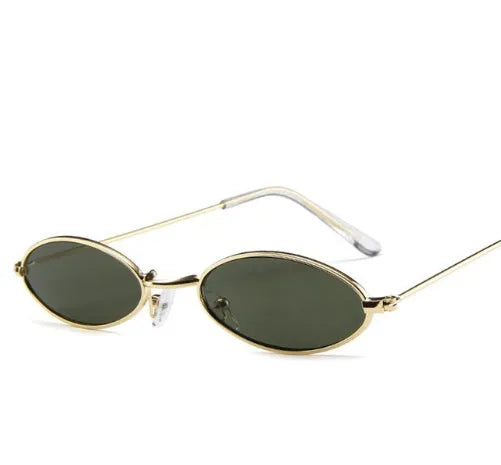 Metal elliptical sunglasses with small oval frame and UV400 anti-reflective lenses in multiple colours