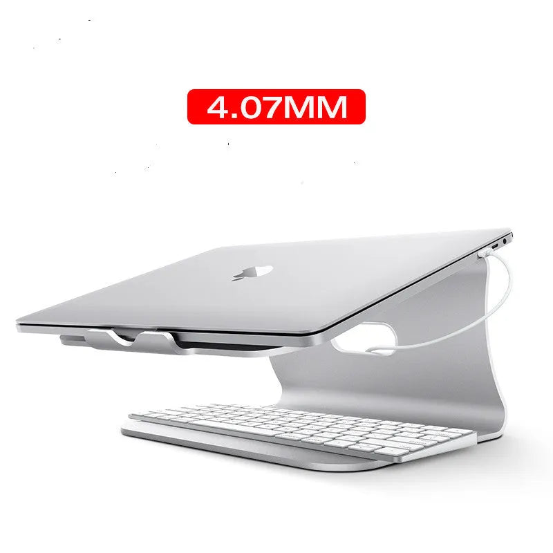 Aluminium alloy notebook cooling stand in silver or grey with rotary adjustment.