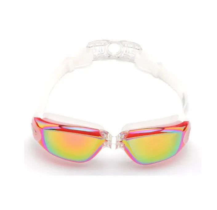 HD plating silicone anti-fog swimming goggles for adults, black, with polycarbonate lens and UV protection