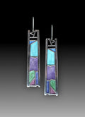 Silver water drop shaped alloy earrings with irregular oil colour electroplated finish