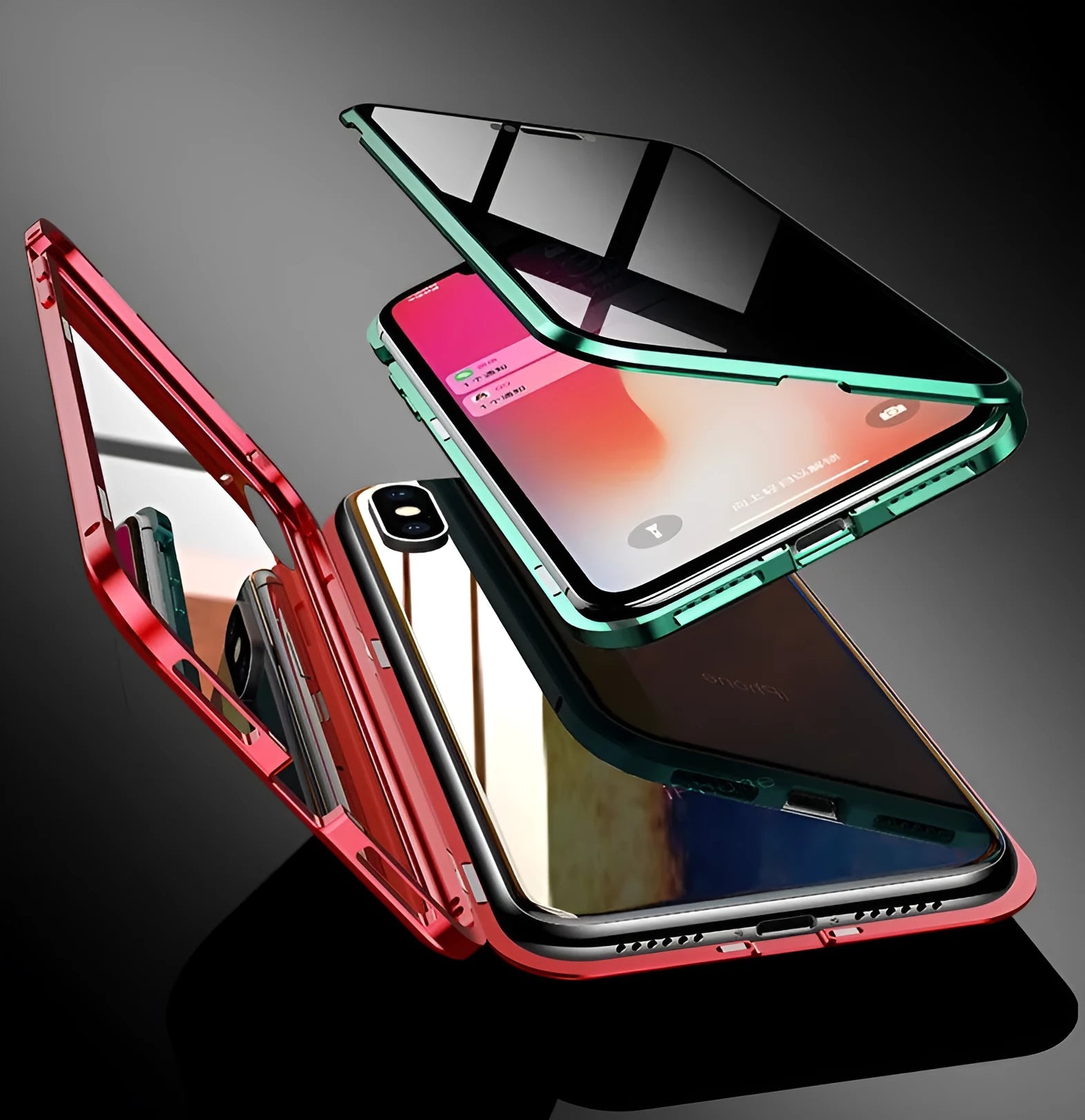 Black anti-peeping magnetic clamshell phone case for Samsung smartphones with privacy screen, shown open.