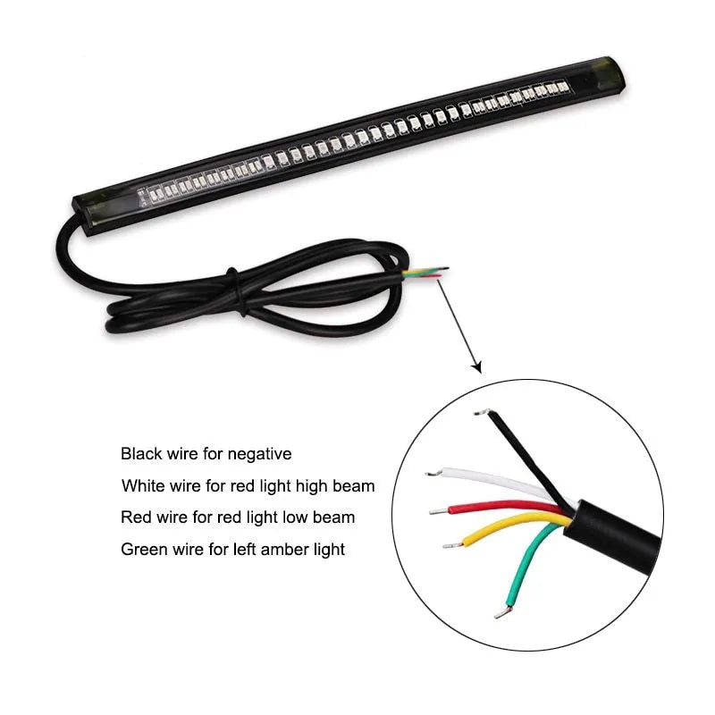 Universal flexible 48 SMD LED motorcycle tail brake turn signal license plate light strip with red and amber LEDs
