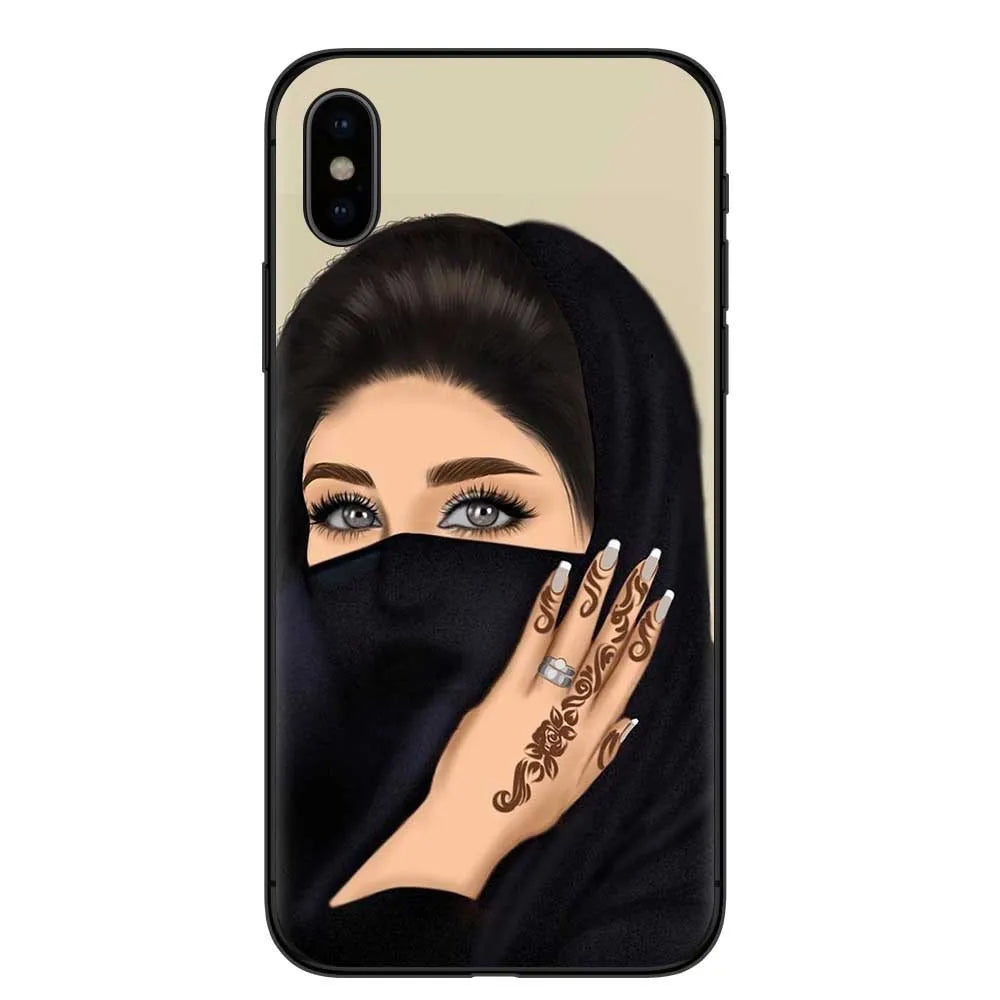 Islamic hijab design rhinestone floral painted TPU back cover case for iPhone.