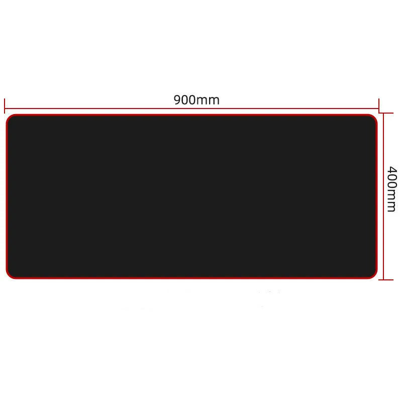 All black extra long desk mat with overlock stitching on a wooden desk with keyboard and mouse.