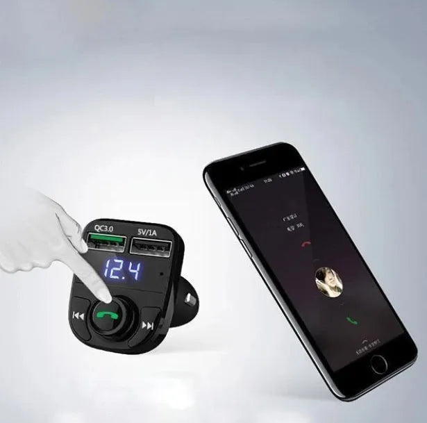 Modern car charger in black with MP3 playback and 3.1A USB output