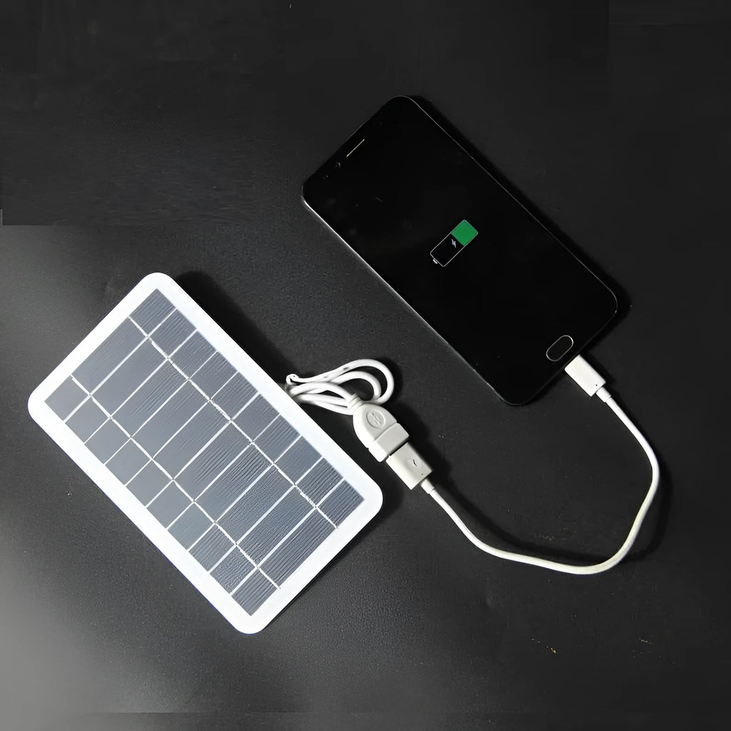 2W 5V solar panel charger with USB port measuring 157 by 94mm in PET casing