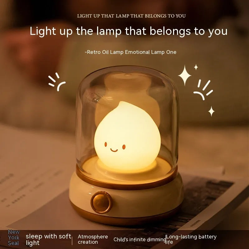 Retro oil lamp design USB rechargeable night light in green or yellow colour options