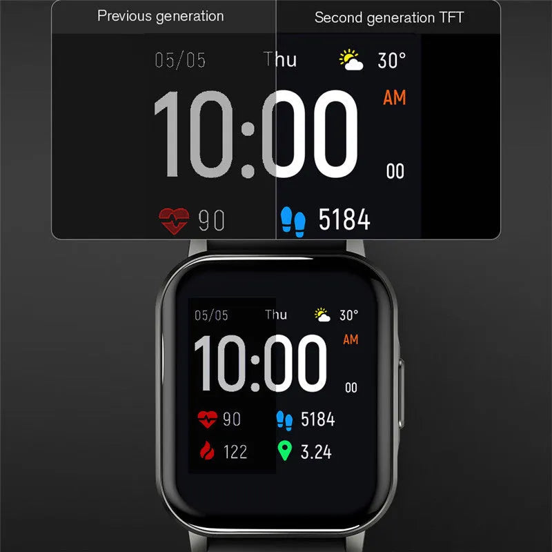 Black waterproof smart bracelet with 1.4 inch screen and silicone strap on a wrist