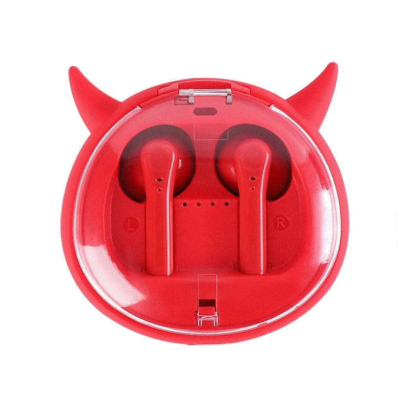 Macaron Red TWS 5.0 wireless Bluetooth earphones with charging case