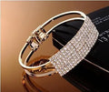 Multi-row rhinestone bracelet on alloy frame, gold colour, Korean style, clean rhinestone inlays