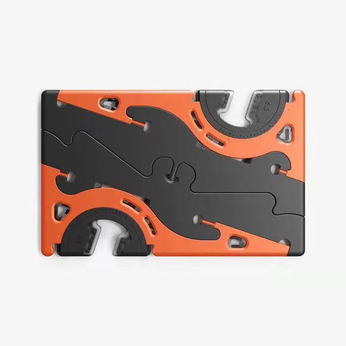 Flat, folded card mobile phone holder in six colour options: black, green, orange, purple, red, yellow.