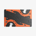 Flat, folded card mobile phone holder in six colour options: black, green, orange, purple, red, yellow.