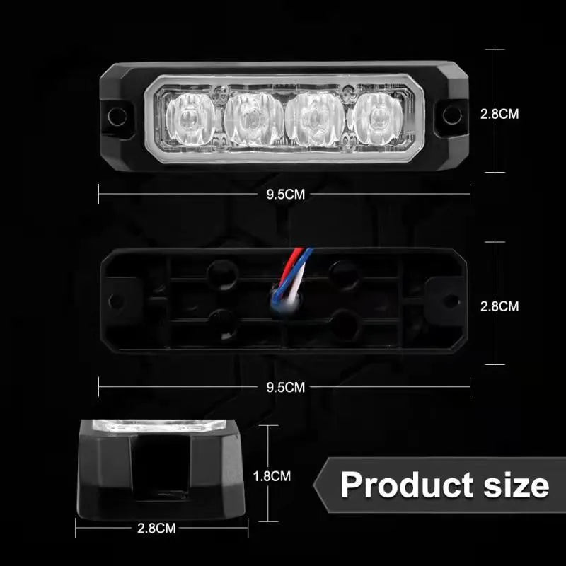 12W LED strobe warning light with 5-wire sync for truck side mounting, blue and red colour options