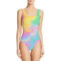 Girl's sleeveless one-piece swimsuit with a digital print pattern in a selection of colours.