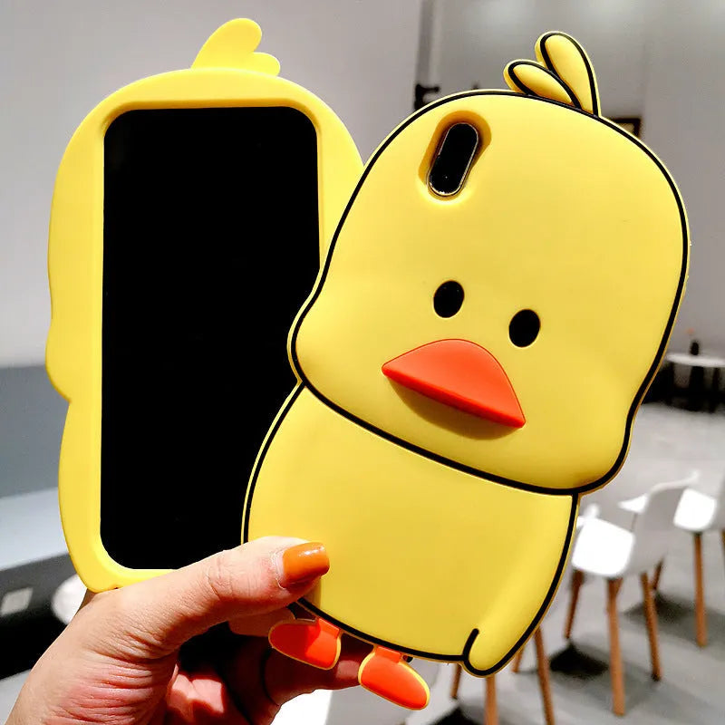 Green silicone iPhone case with cartoon animal design showing back cover style for drop protection