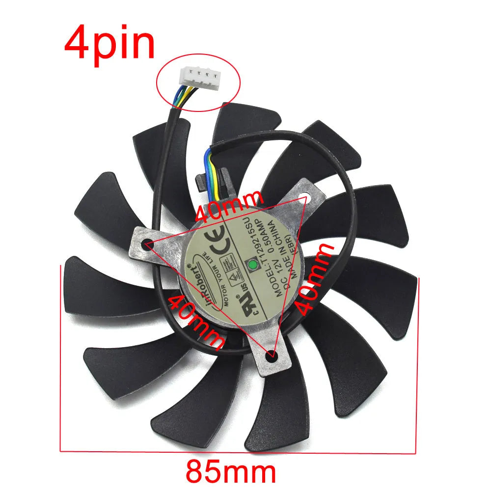 Black 85mm square computer cooling fan with four-pin power connector
