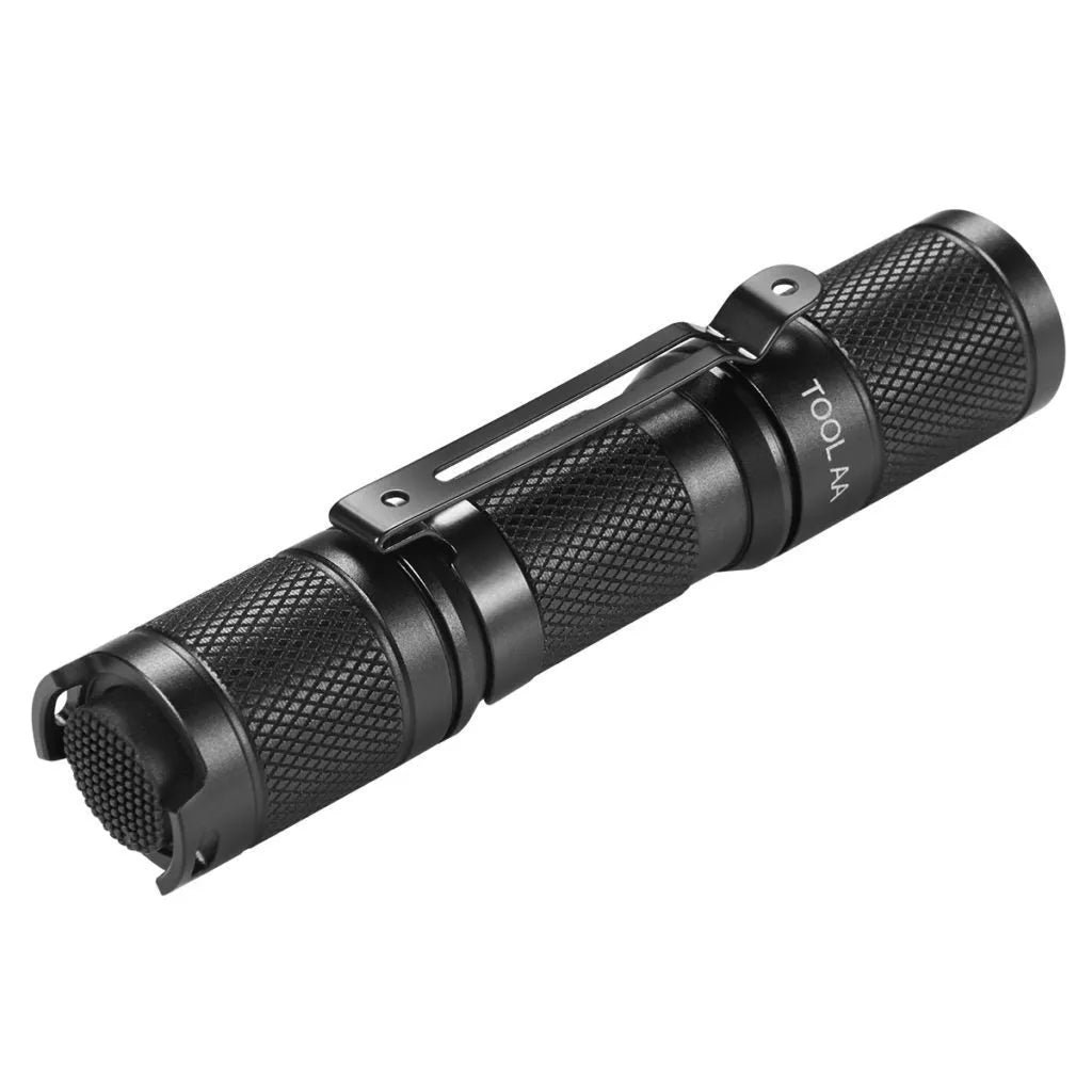Black Lumintop Tool AA 2.0 compact aluminium flashlight with keychain and magnetic tail cap.