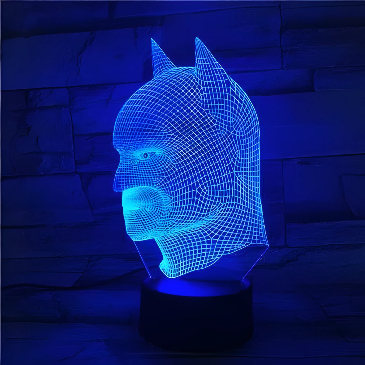 Bat Head 3D LED nightlight with black ABS base and acrylic board, 7 colour touch control
