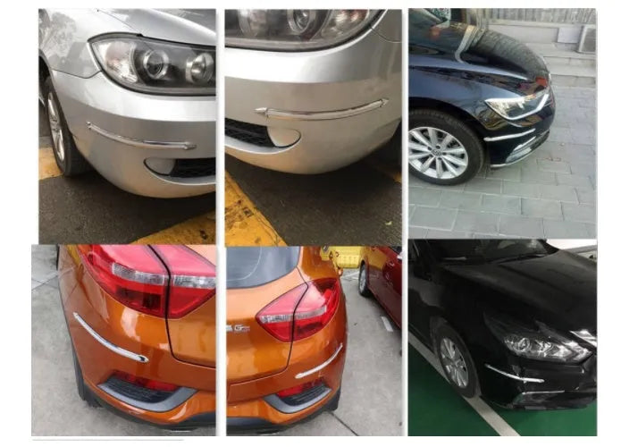 Set of 4 silver electroplated car anti-collision bumper protector strips 41cm long