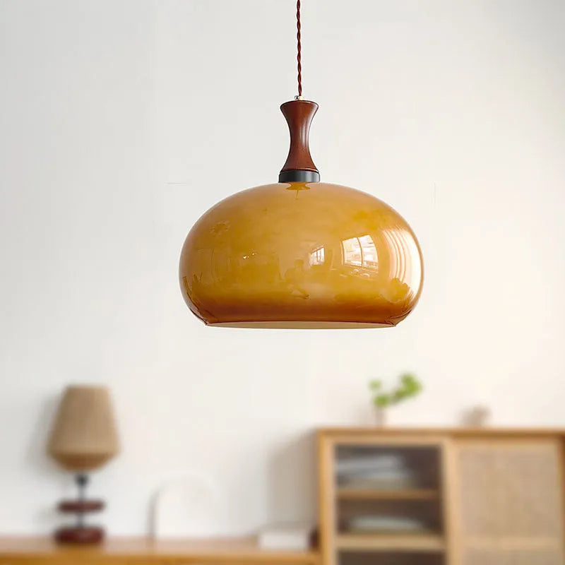 Retro glass pendant light semicircle 30cm tri-colour for dining room