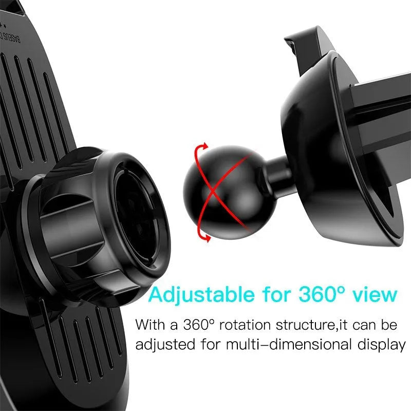 Intelligent touch sensor car phone holder in black, air vent mount, aluminium alloy and glass panel, fitting 4.0-6.5 inch phones.