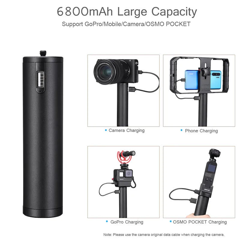 Black aluminium alloy power bank handle showing its size and integrated carry handle.
