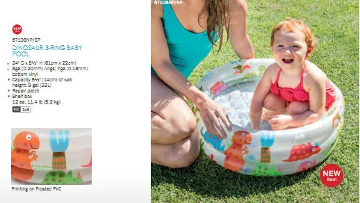 INTEX dinosaur and volcano baby pool, 61x22cm round inflatable with soft floor, holding water