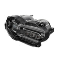 Black motorcycle LED headlight unit showing dimensions of 267mm width by 172mm depth