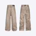 Marble dark pure cotton denim casual pants with a loose A-line fit and straight legs.