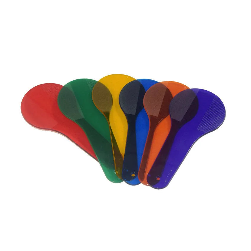 Six PVC colouring learning boards for kids in red, yellow, blue, green, orange, and purple.
