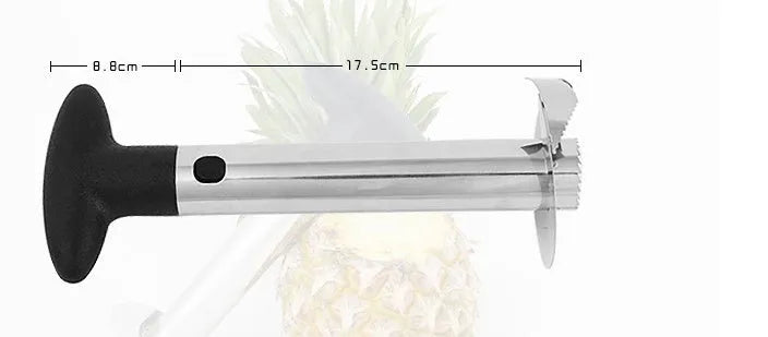 Stainless steel pineapple corer slicer with ABS handle showing pineapple preparation