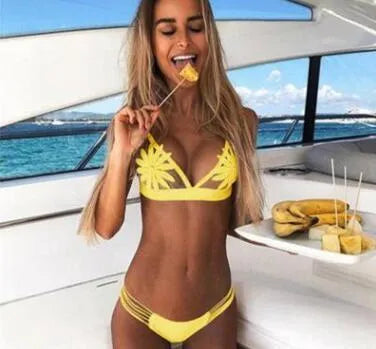 Women's solid colour knit stitching bikini swimsuit set in multiple colours and sizes
