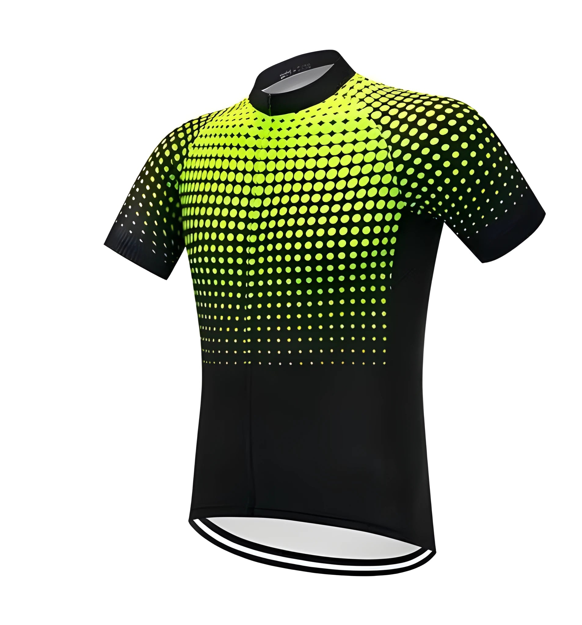 Neon yellow ultralight cycling jersey with full-length zip and reinforced pockets on light grey background