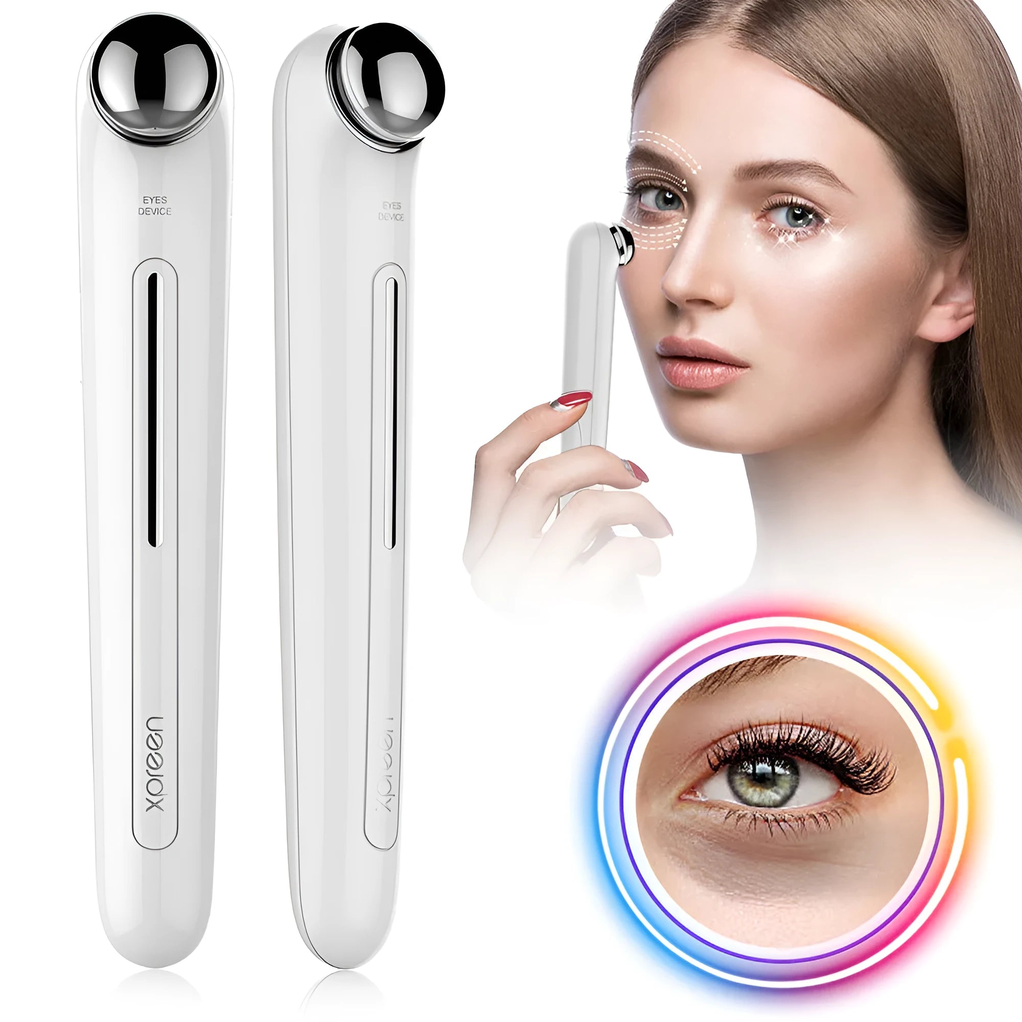 Beautefas portable eye massager in white, 148 x 24.5 x 23mm, with induction sensor strip