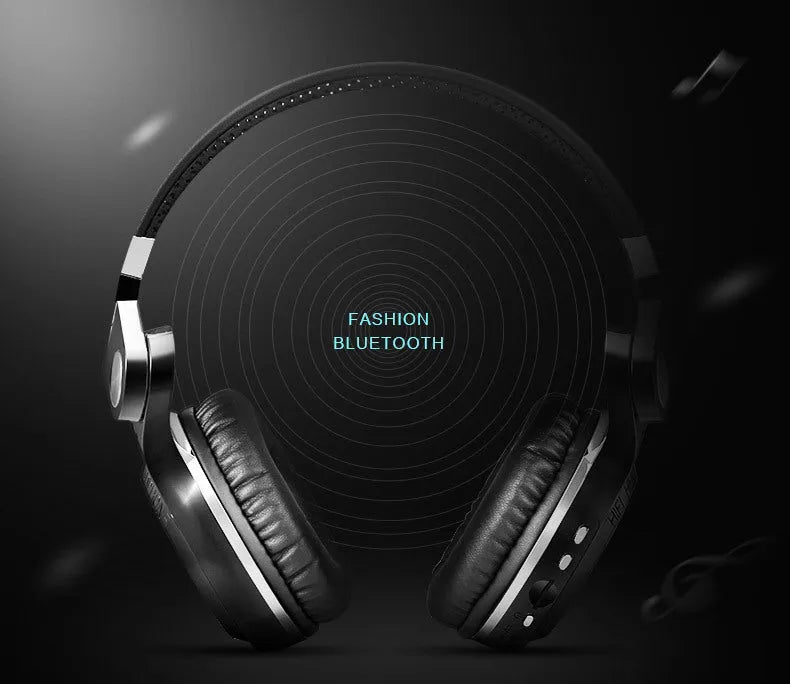 Bluetooth stereo headset in black, worn head-mounted, with card plug-in design.