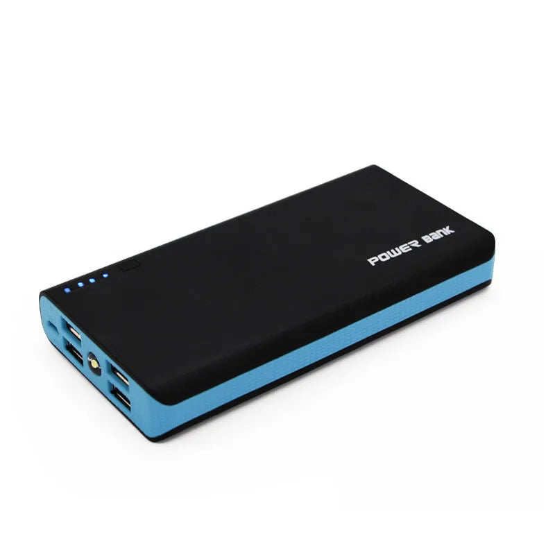 A red 20,000mAh portable power bank with USB port, showing its compact size.