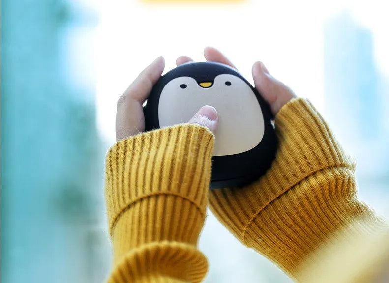 Cartoon penguin polar bear USB rechargeable hand warmer power bank in black, white and black-white colours