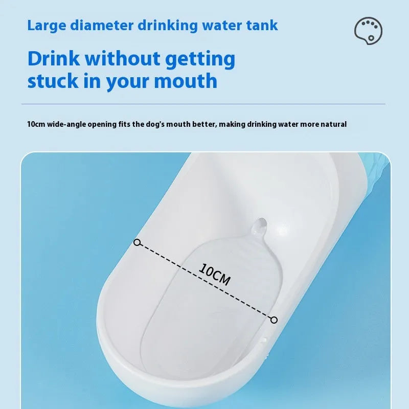 Portable dog water cup with one-click lock, food-grade ABS material, blue colour, outdoor pet travel water dispenser