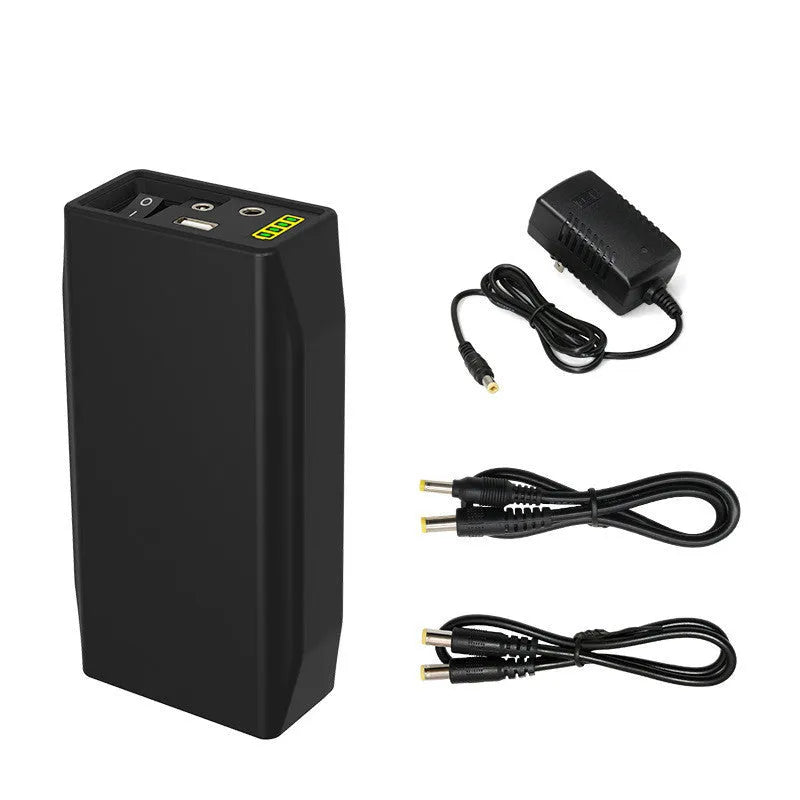 LF4100 compact 12V 76.8Wh lithium iron phosphate power bank with charger and cables.