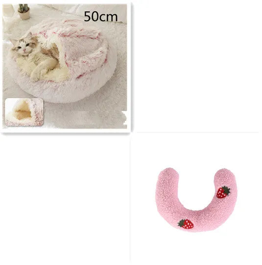 2 in 1 round plush pet bed with PP cotton filling for dogs and cats, available in brown, 65cm size