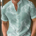 Men's printed casual polyester shirt shown in one of eight available colours.