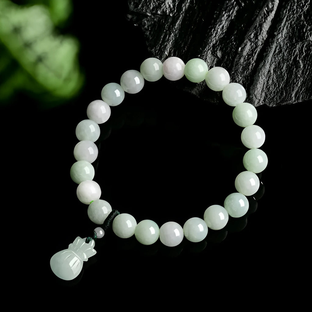 Ice Jade flower bracelet with 8mm beads in national style design